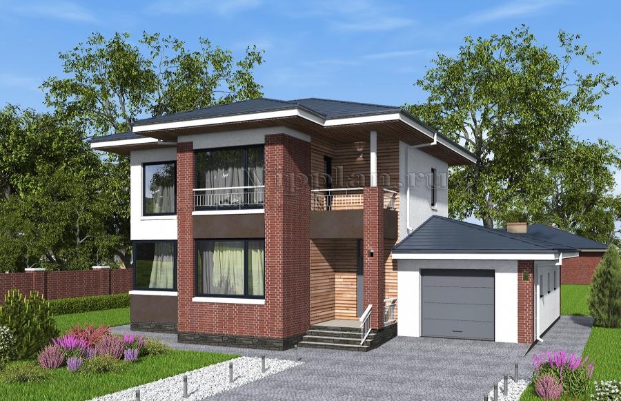 Двухэтажный дом с кухней-столовой, гаражом, тремя спальнями и балконом.